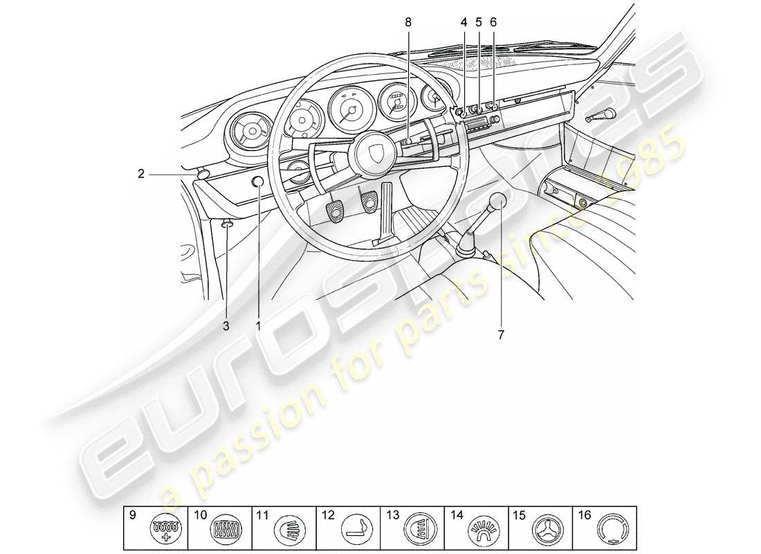 porsche 911/912 (1967) button - switch part diagram