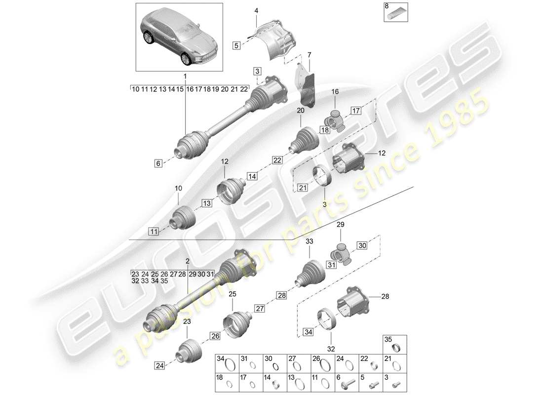 porsche macan (2019) drive shaft part diagram