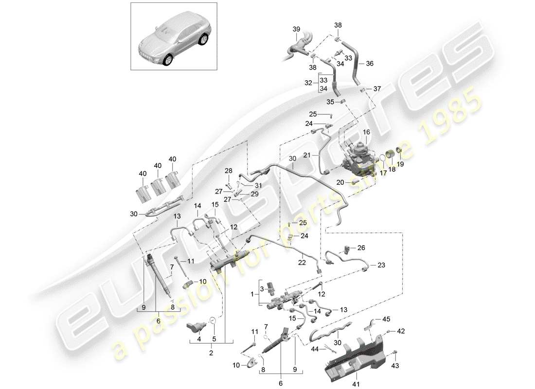 porsche macan (2015) fuel collection pipe part diagram