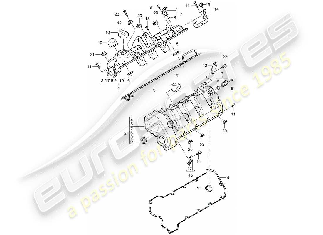 porsche cayenne (2008) valve cover part diagram