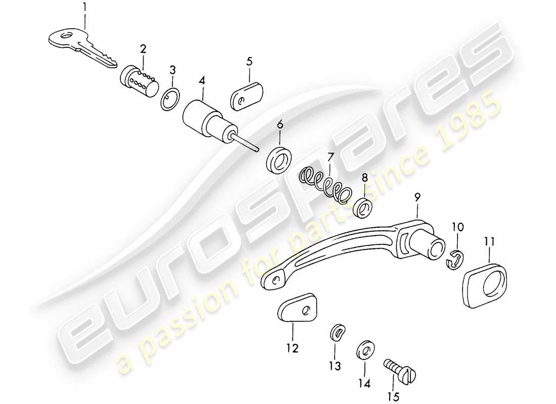 porsche 356b/356c (1961) door handle, outer - and - single parts part diagram