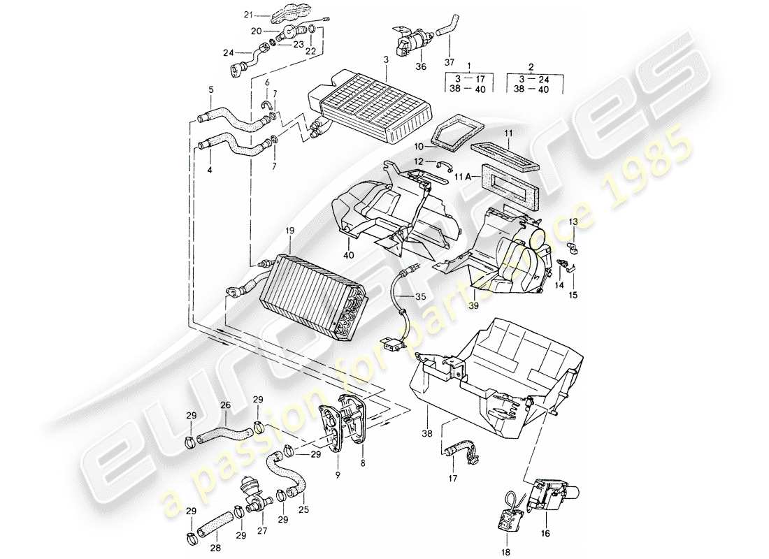 porsche 968 (1994) heater - air conditioner parts diagram