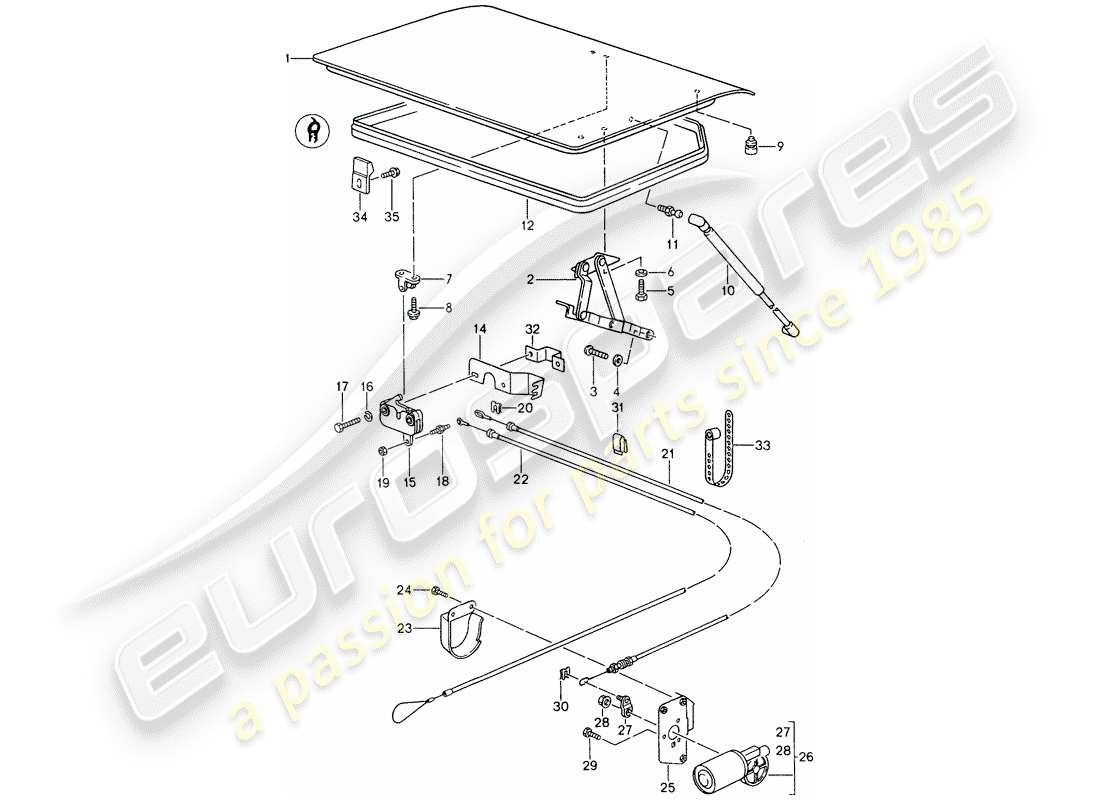 porsche 968 (1994) rear trunk lid part diagram