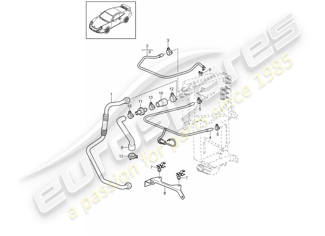 porsche 997 gt3 (2007) lines parts diagram