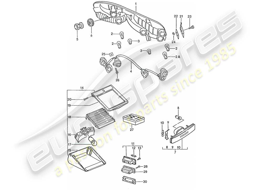 porsche 928 (1990) rear light parts diagram