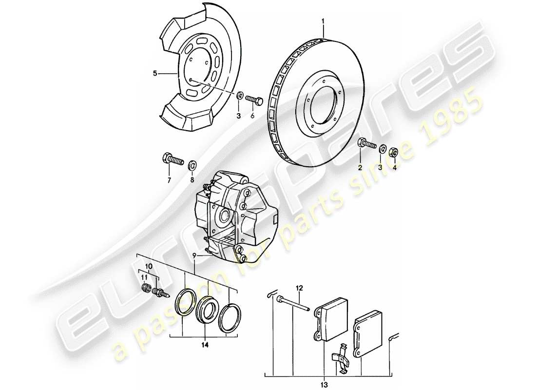 porsche 911 (1979) disc brakes - front axle part diagram