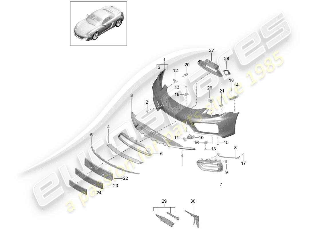 porsche boxster 981 (2012) bumper part diagram