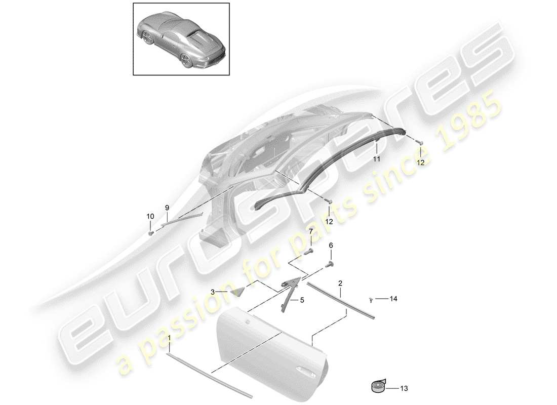 porsche 991r/gt3/rs (2019) door seal parts diagram