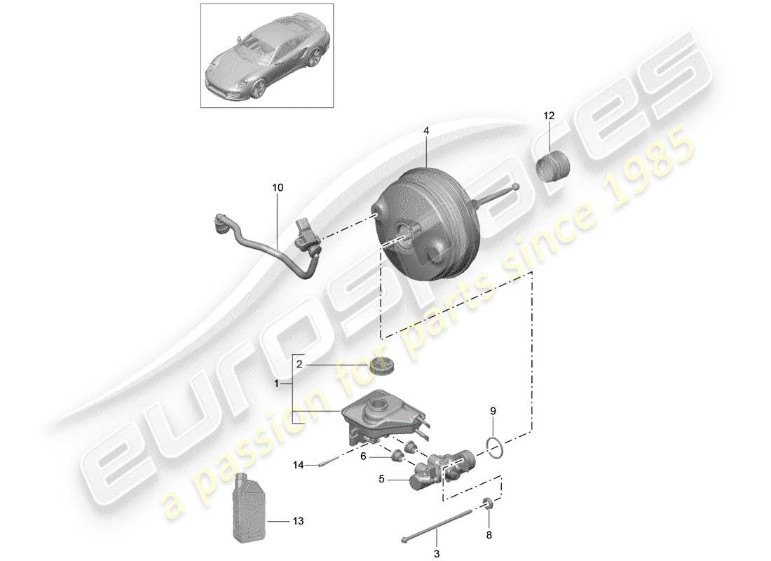 porsche 991 turbo (2019) brake master cylinder parts diagram