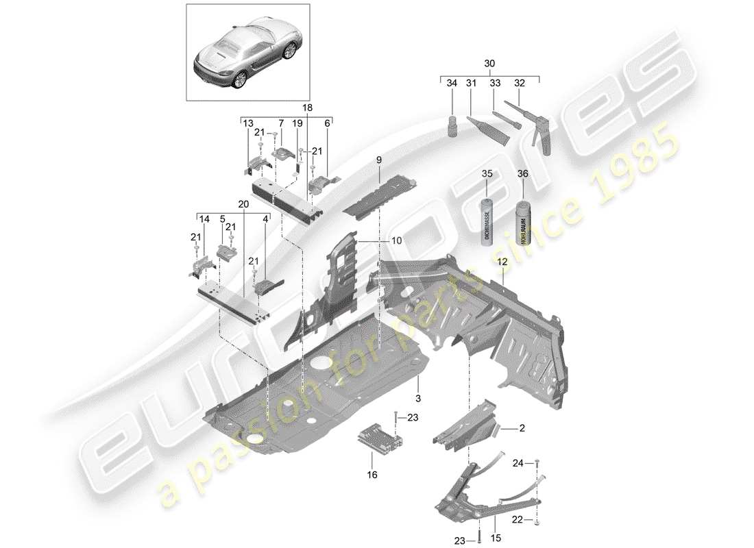 porsche boxster 981 (2013) floor parts diagram