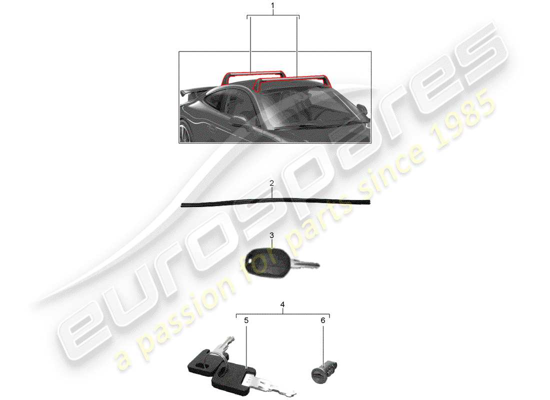 porsche tequipment 98x/99x (2016) roof luggage rack part diagram