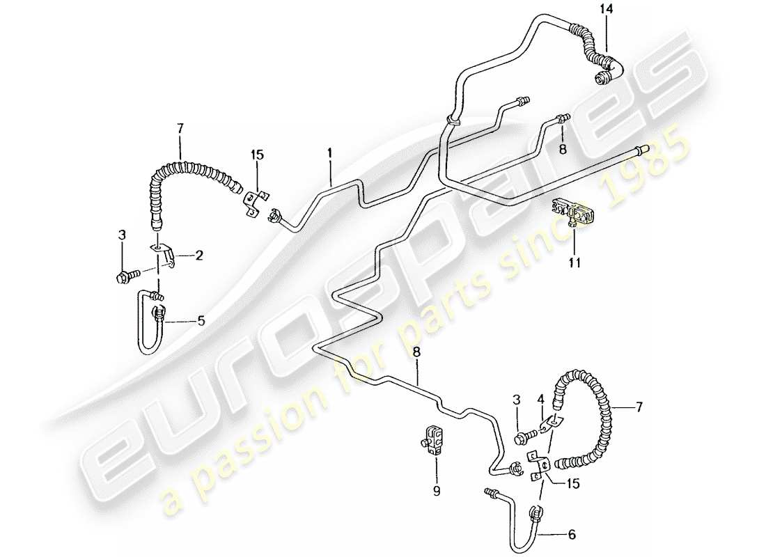 porsche 996 t/gt2 (2003) brake line - underbody - rear axle - vacuum line parts diagram