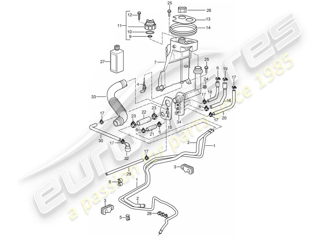 porsche boxster 987 (2008) water cooling 4 parts diagram