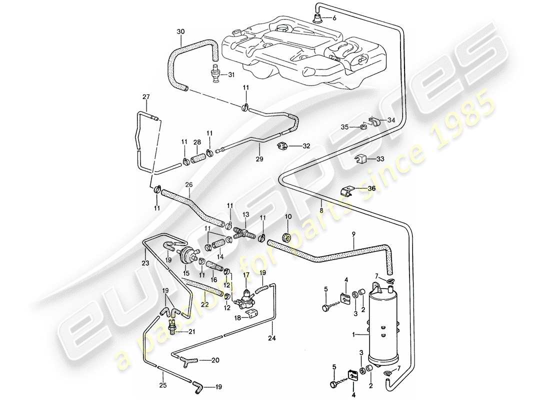 porsche 944 (1989) evaporative emission canister part diagram