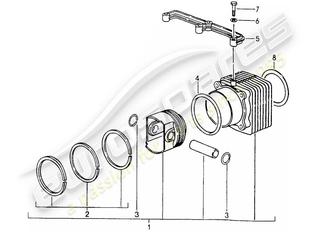porsche 964 (1994) cylinder with pistons part diagram