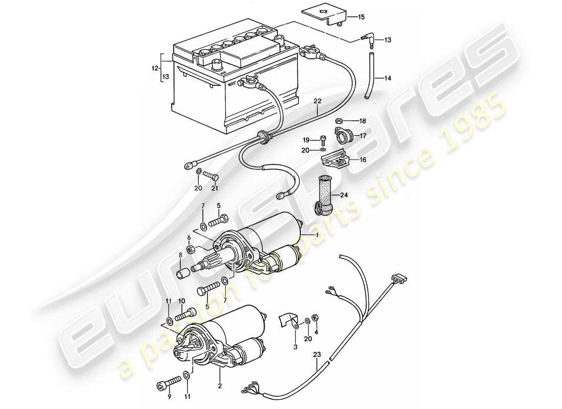 porsche 968 (1994) starter - battery - wiring harnesses parts diagram