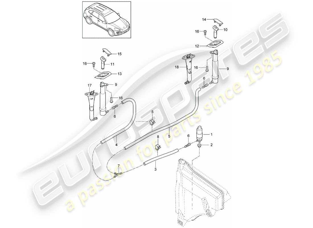 porsche cayenne e2 (2012) headlight washer system parts diagram