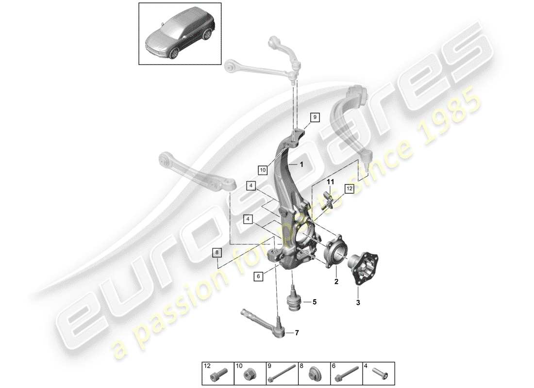 porsche cayenne e3 (2019) wheel carrier part diagram