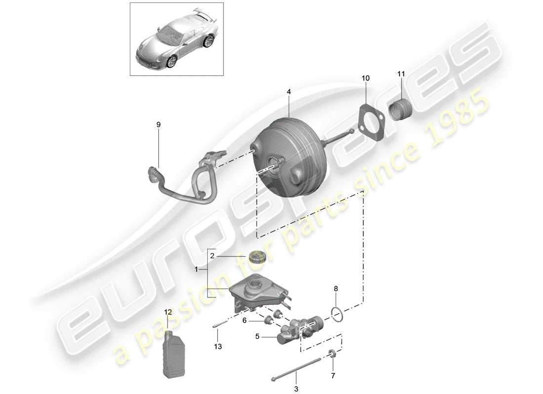porsche 991r/gt3/rs (2020) brake master cylinder parts diagram