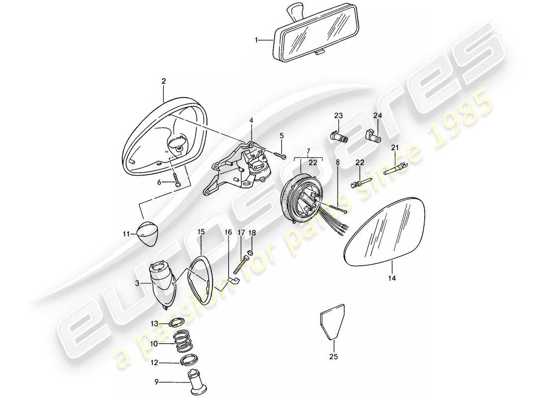 porsche 993 (1996) rear view mirror inner - rear view mirror part diagram