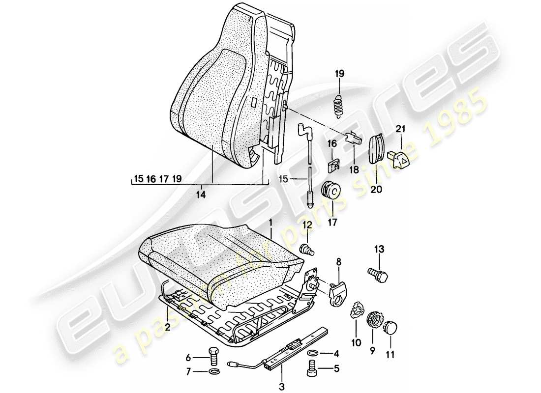 porsche 924 (1976) front seat - single parts parts diagram