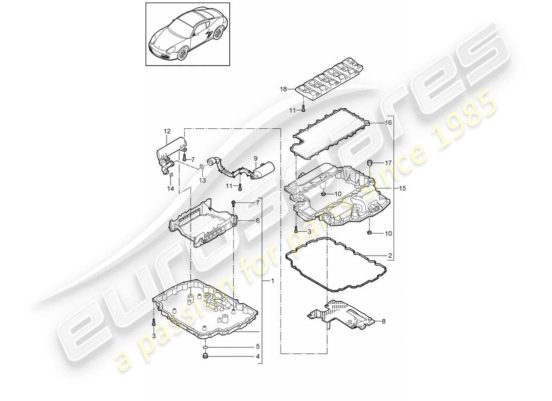 porsche cayman 987 (2010) oil pan parts diagram