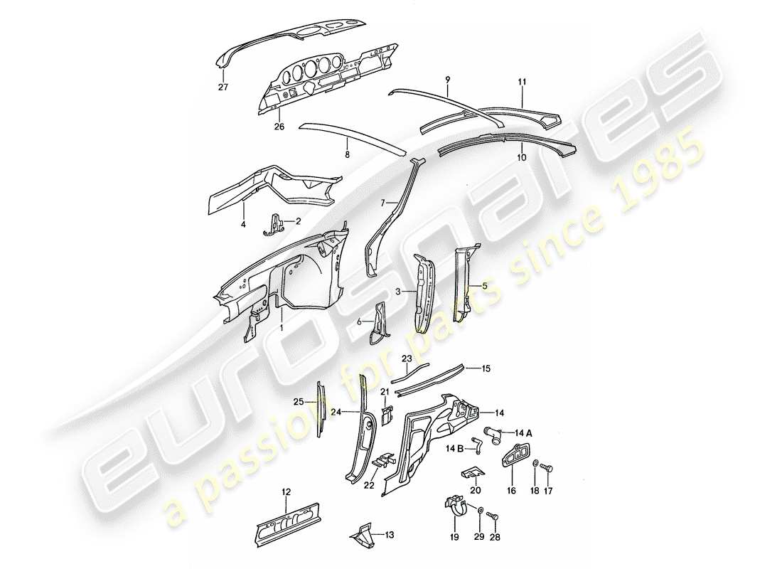 porsche 959 (1987) interior panelling parts diagram