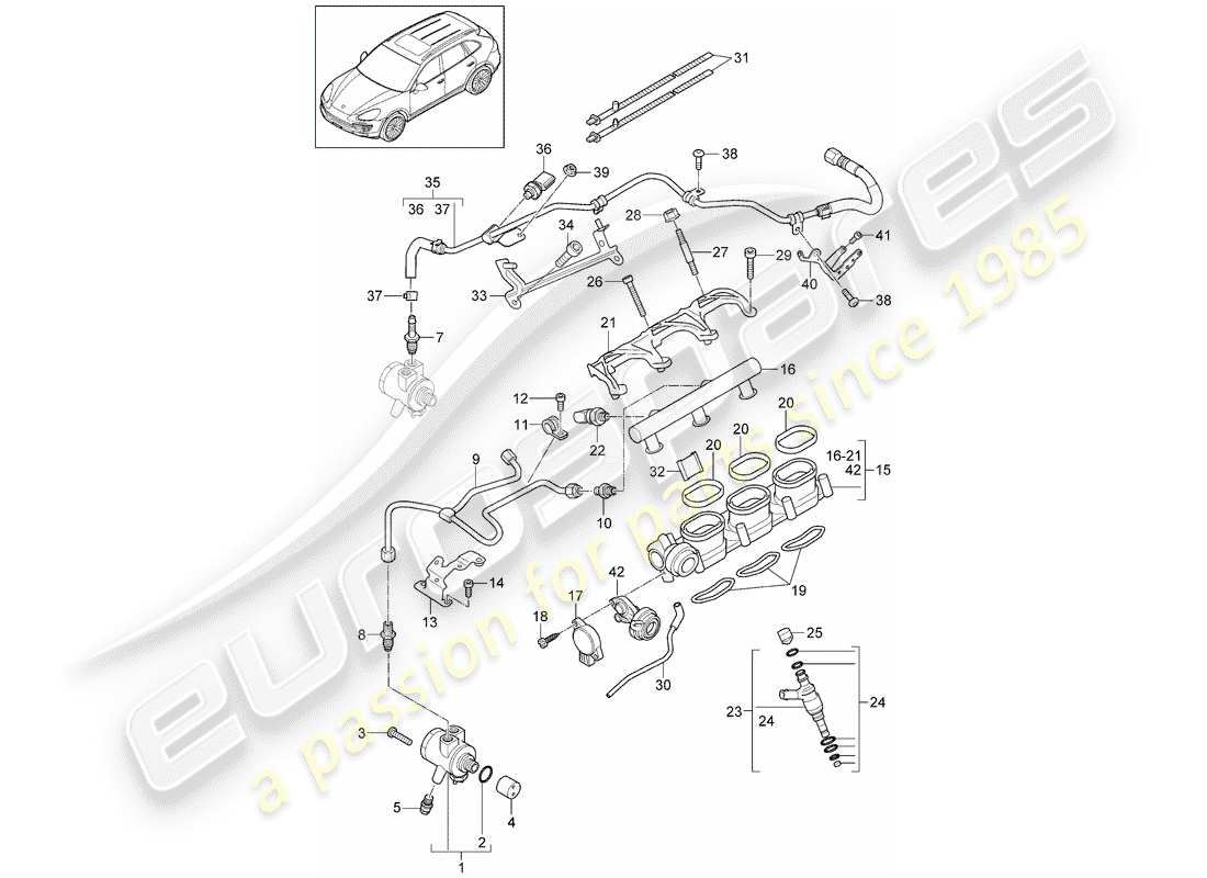 porsche cayenne e2 (2013) fuel collection pipe part diagram