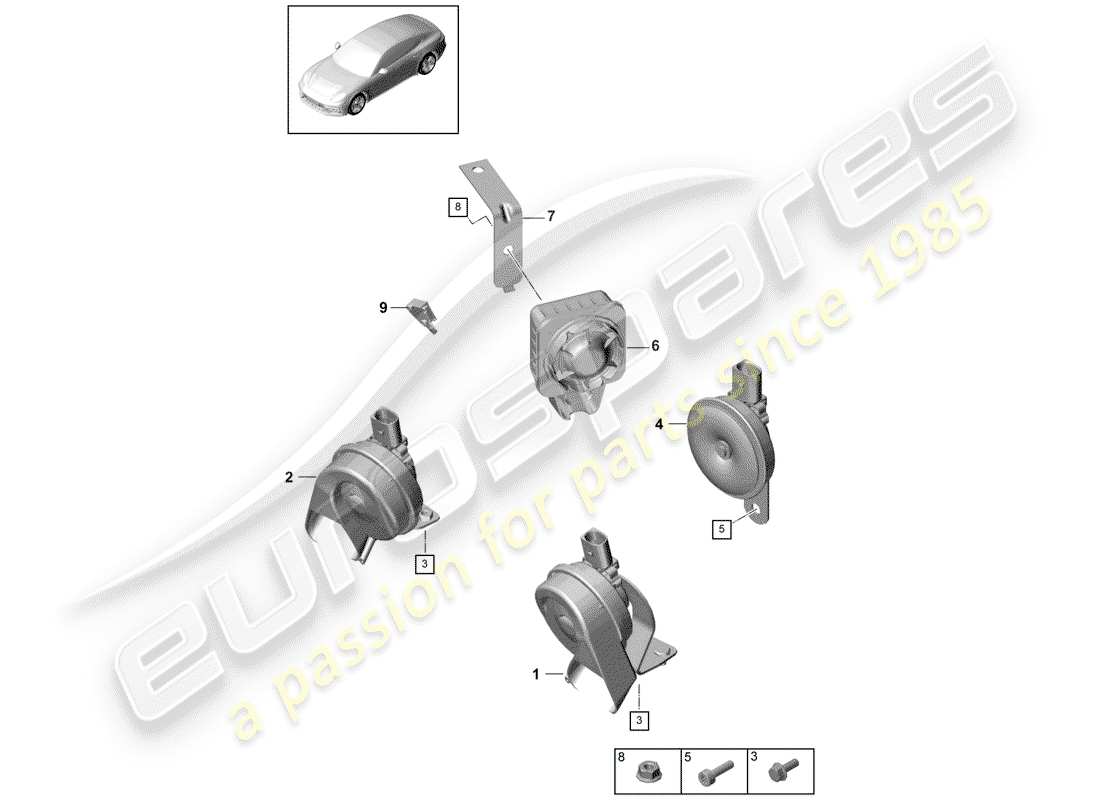 porsche panamera 971 (2019) fanfare horn parts diagram