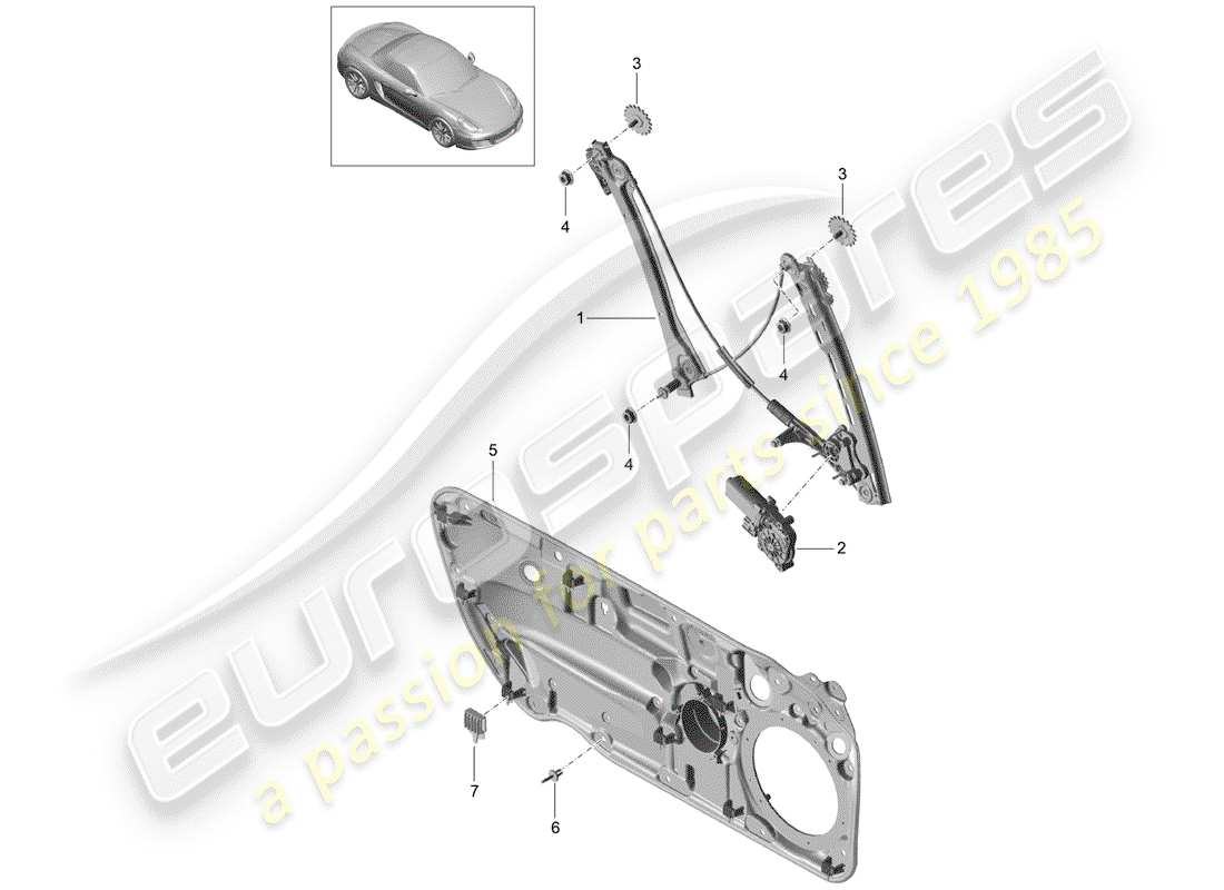 porsche boxster 981 (2013) window regulator parts diagram