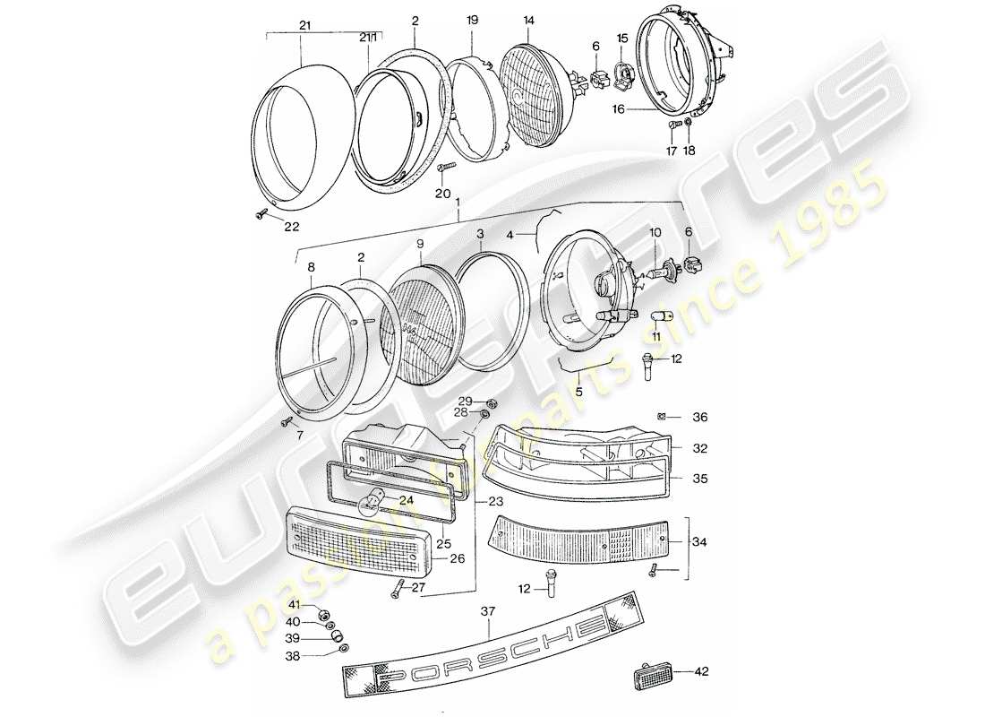 porsche 911 (1977) headlamp - lighting part diagram