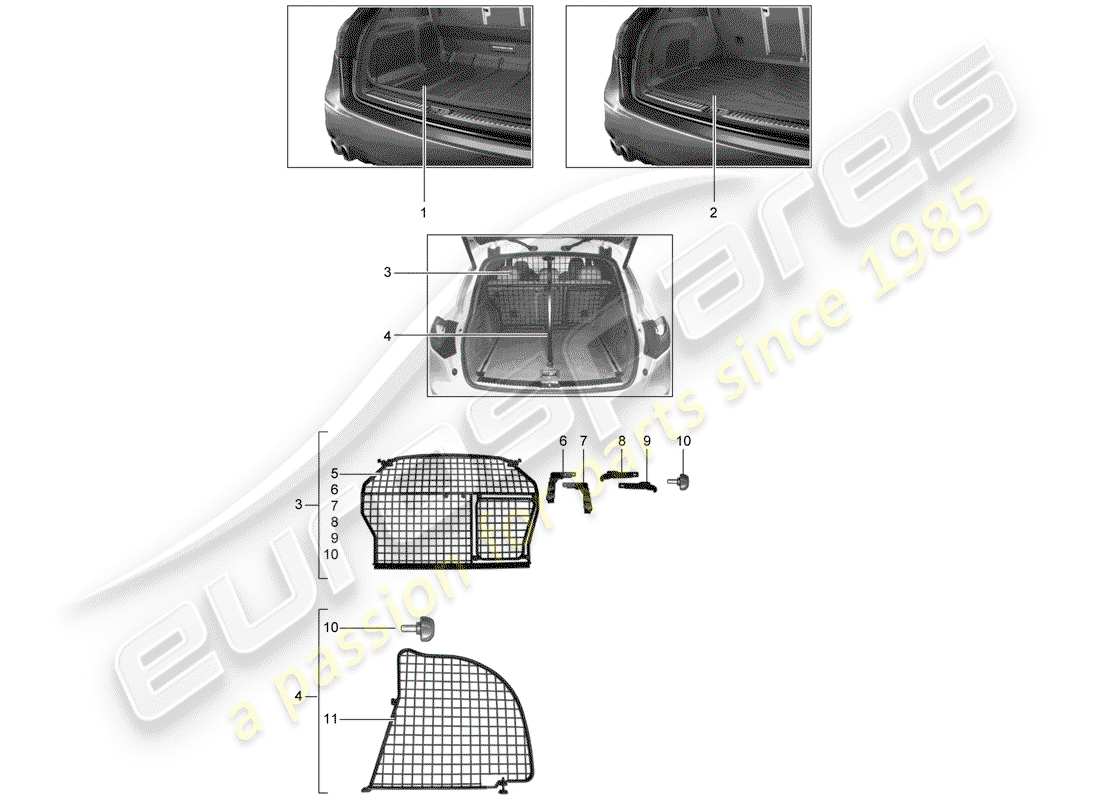 porsche tequipment cayenne (2010) luggage compartment liner part diagram