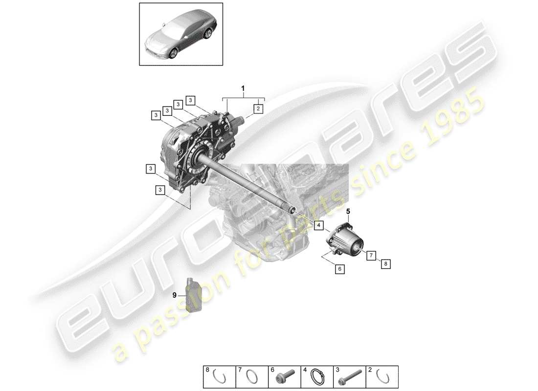 porsche panamera 971 (2020) front axle differential part diagram