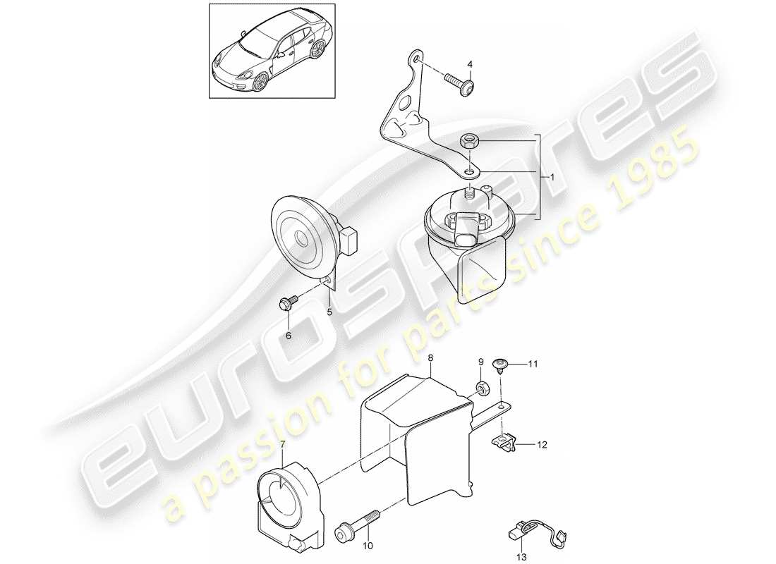 porsche panamera 970 (2016) fanfare horn part diagram