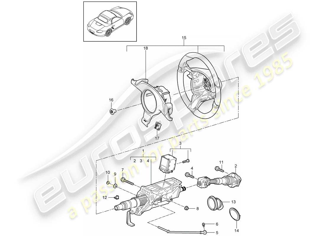 porsche boxster 987 (2012) steering protective pipe part diagram