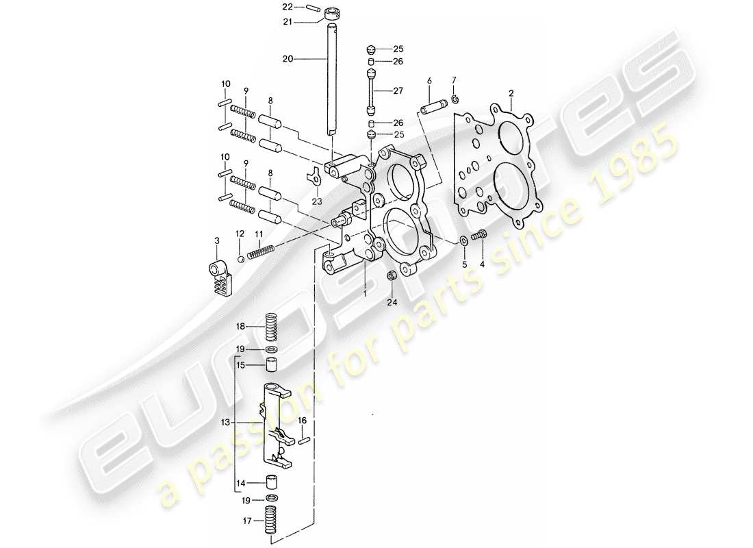 porsche 959 (1987) tensioning plate - shift control lock device part diagram