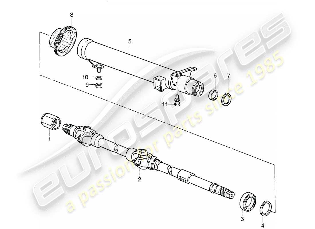 porsche 959 (1987) intermediate steering shaft - steering protective pipe part diagram