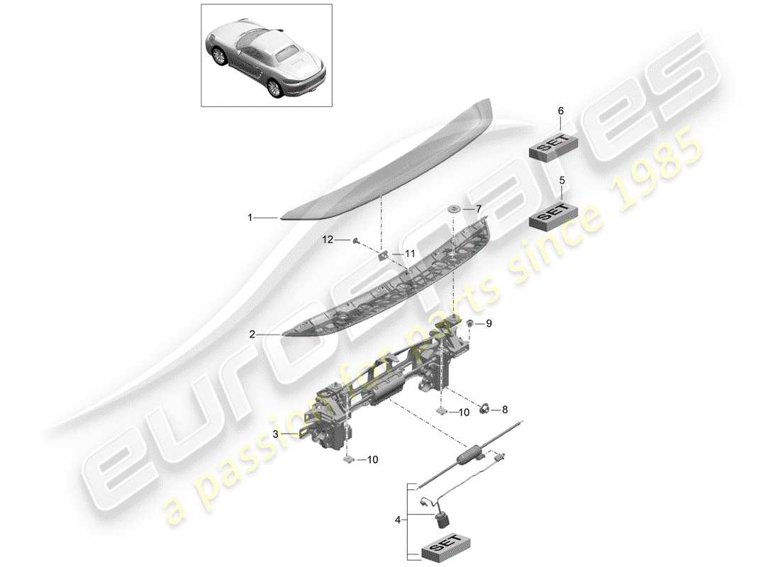 porsche 718 boxster (2020) rear spoiler part diagram