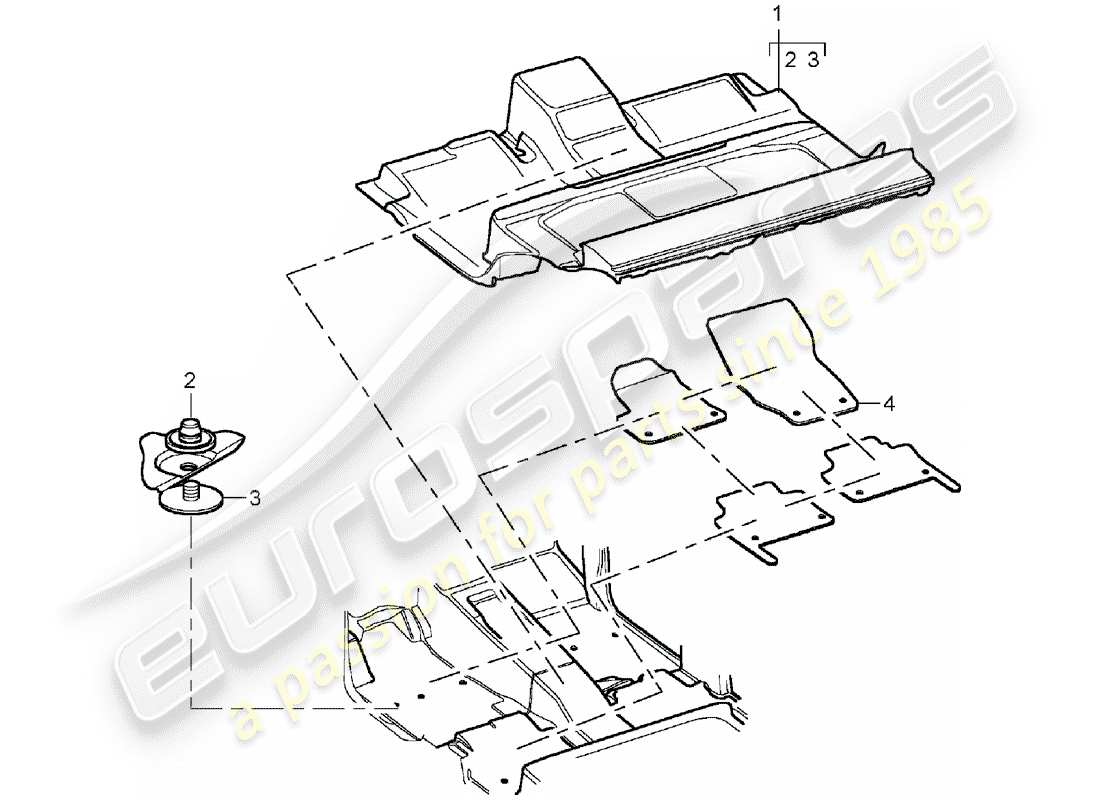 porsche cayenne (2004) floor cover part diagram