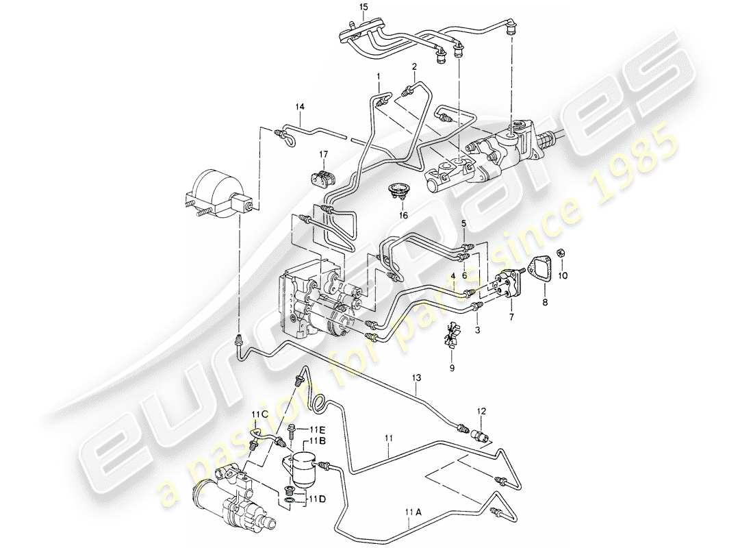 porsche 993 (1997) brake lines - front end - - d - mj 1995>> part diagram