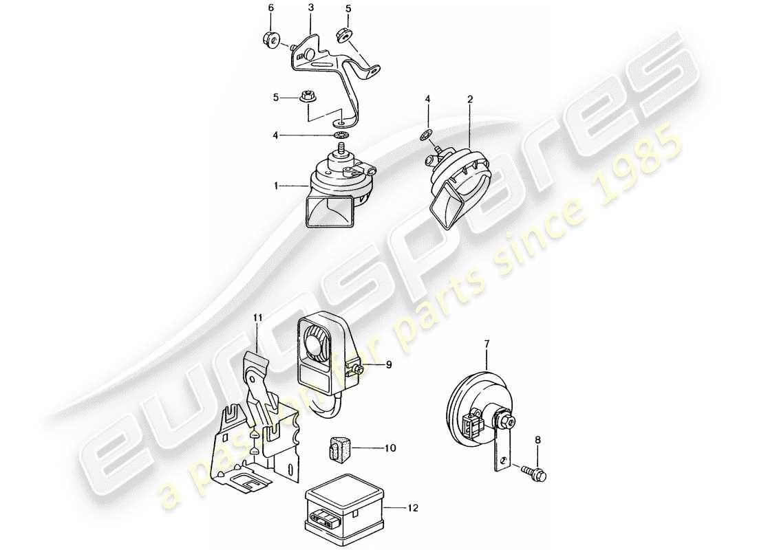 porsche boxster 986 (1997) fanfare horn - horn - alarm system part diagram