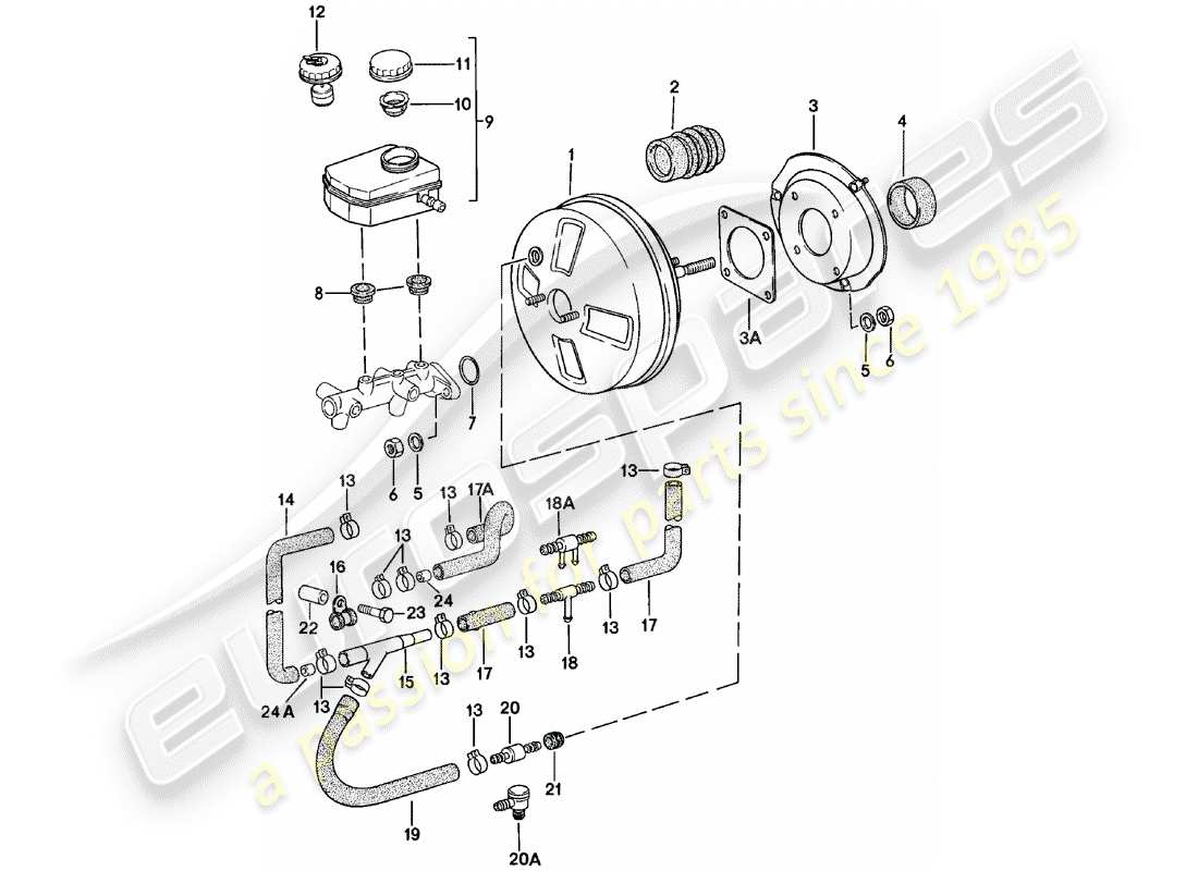 porsche 924 (1984) brake booster - reservoir part diagram