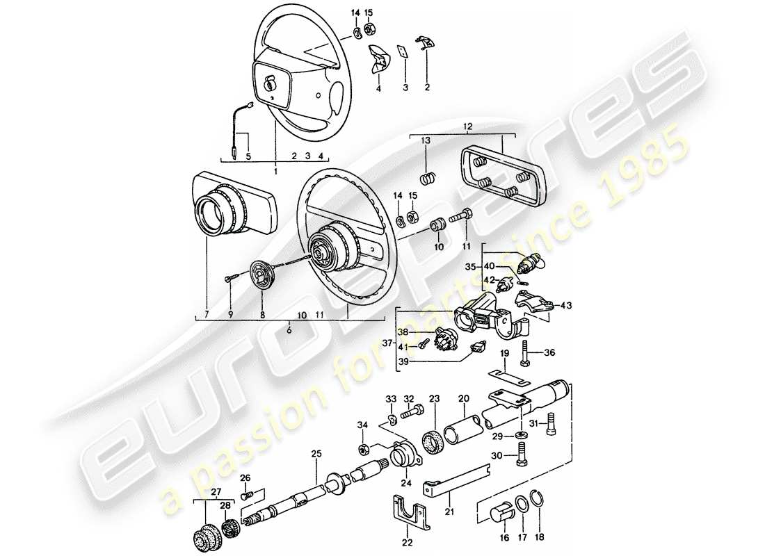 porsche 944 (1989) steering wheel - steering column - steering lock part diagram