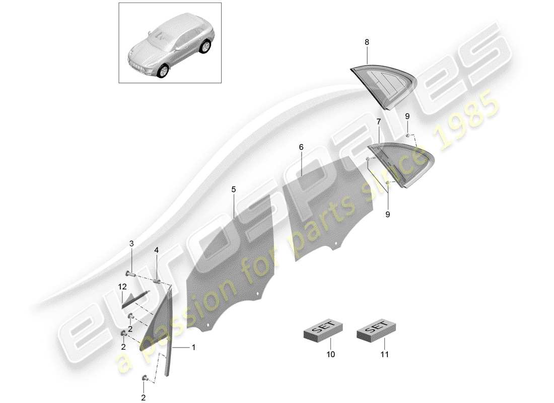 porsche macan (2015) side window parts diagram