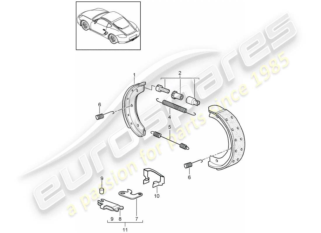 porsche cayman 987 (2010) handbrake parts diagram