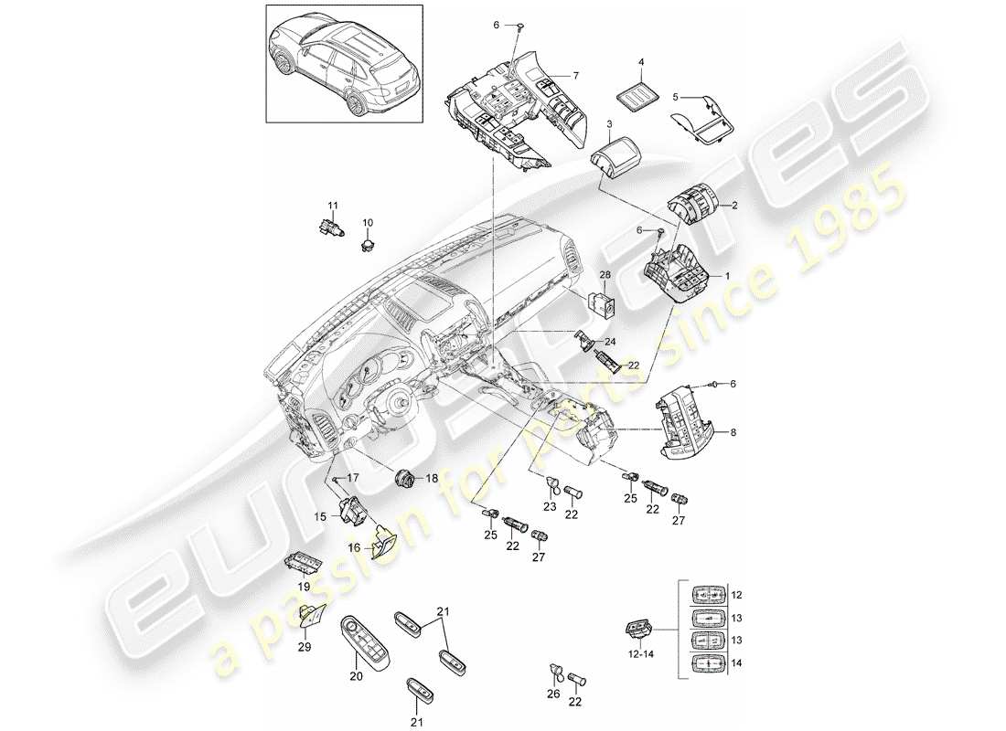 porsche cayenne e2 (2015) switch parts diagram