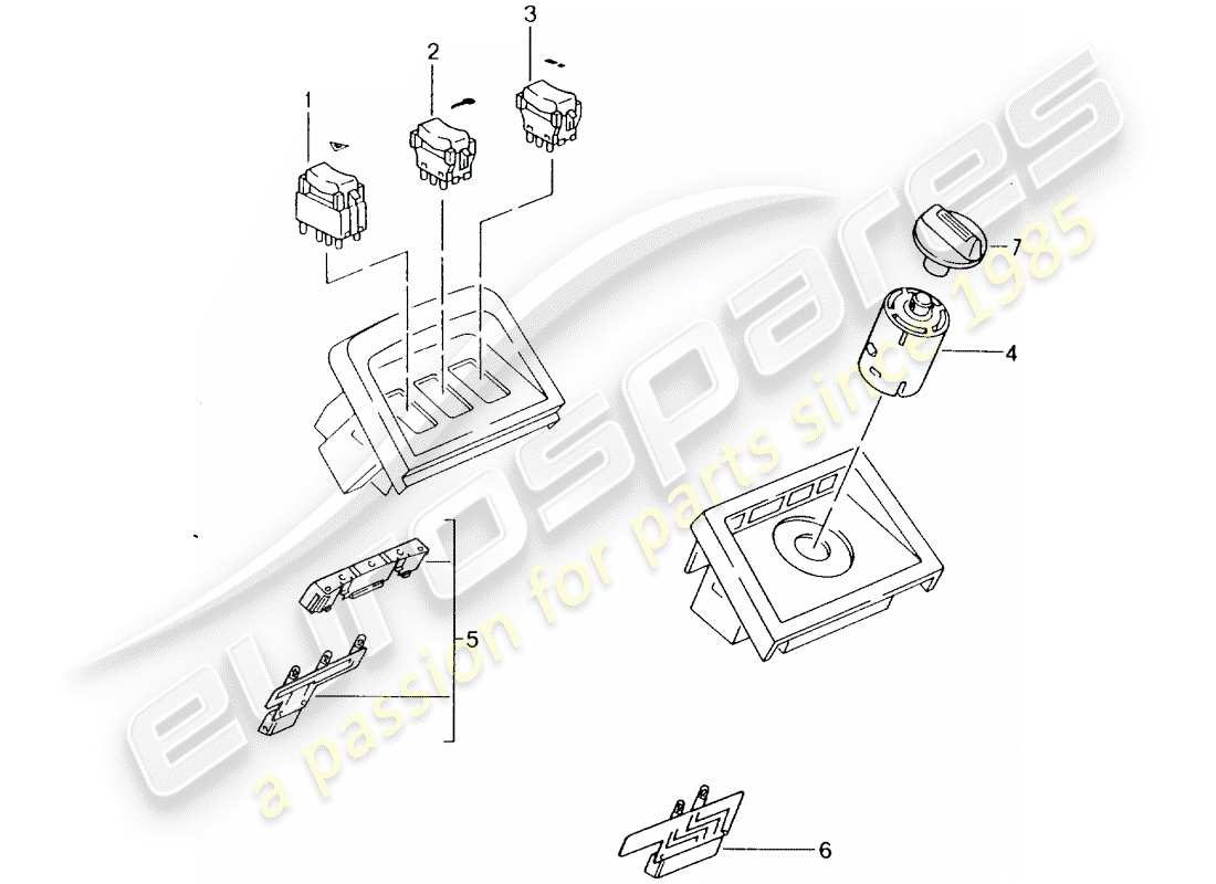 porsche 964 (1993) switch - center console part diagram