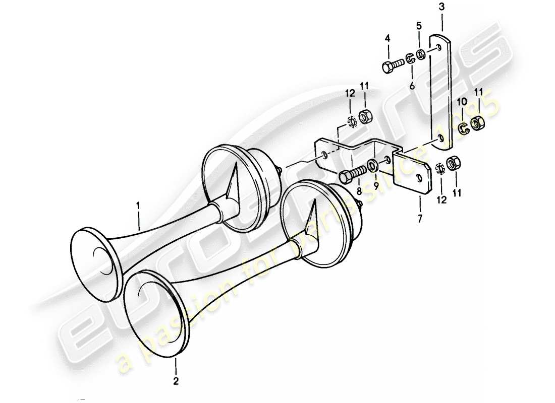 porsche 928 (1984) fanfare horn parts diagram