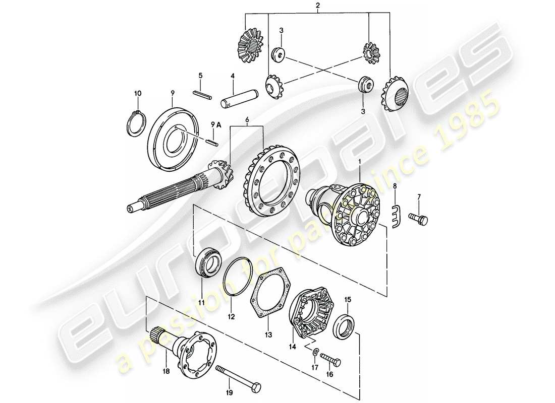 porsche 928 (1978) differential - manual gearbox parts diagram