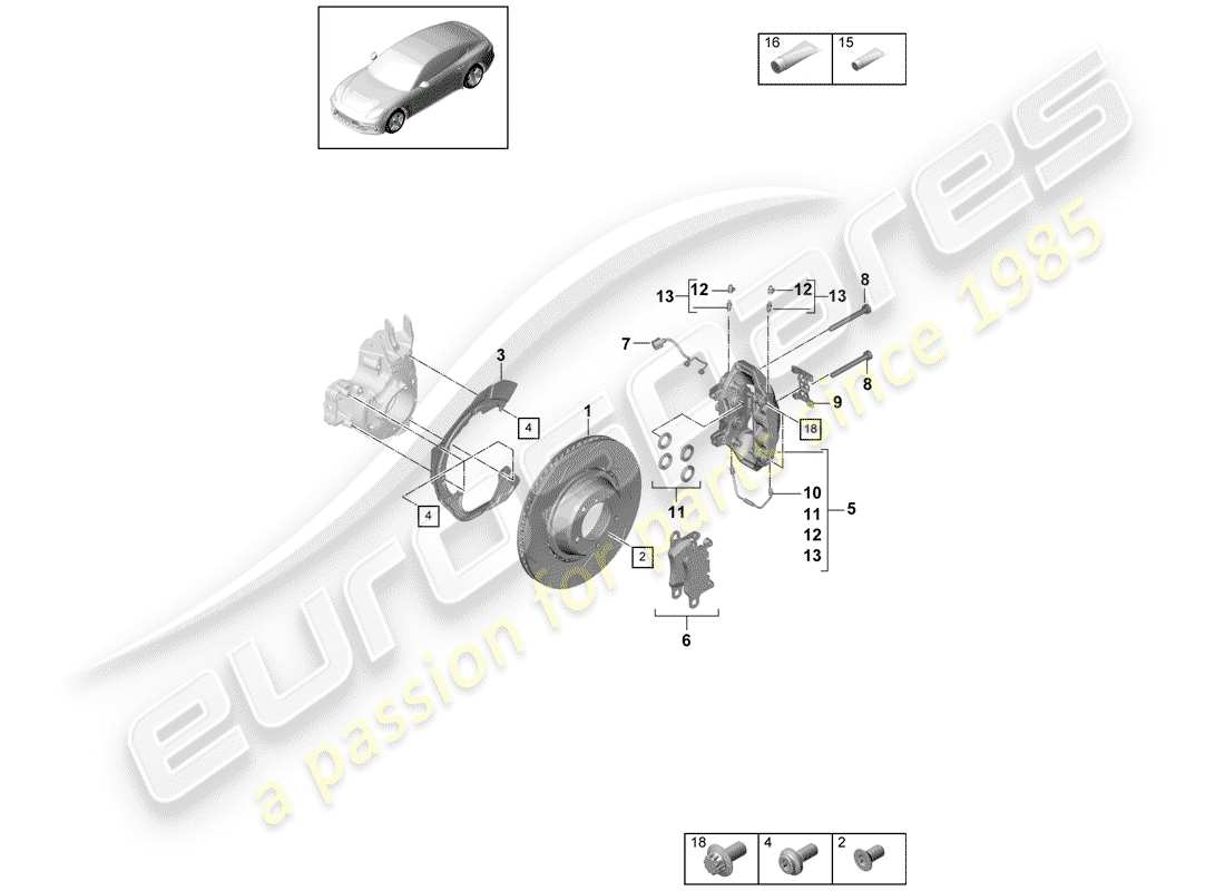 porsche panamera 971 (2019) disc brakes parts diagram